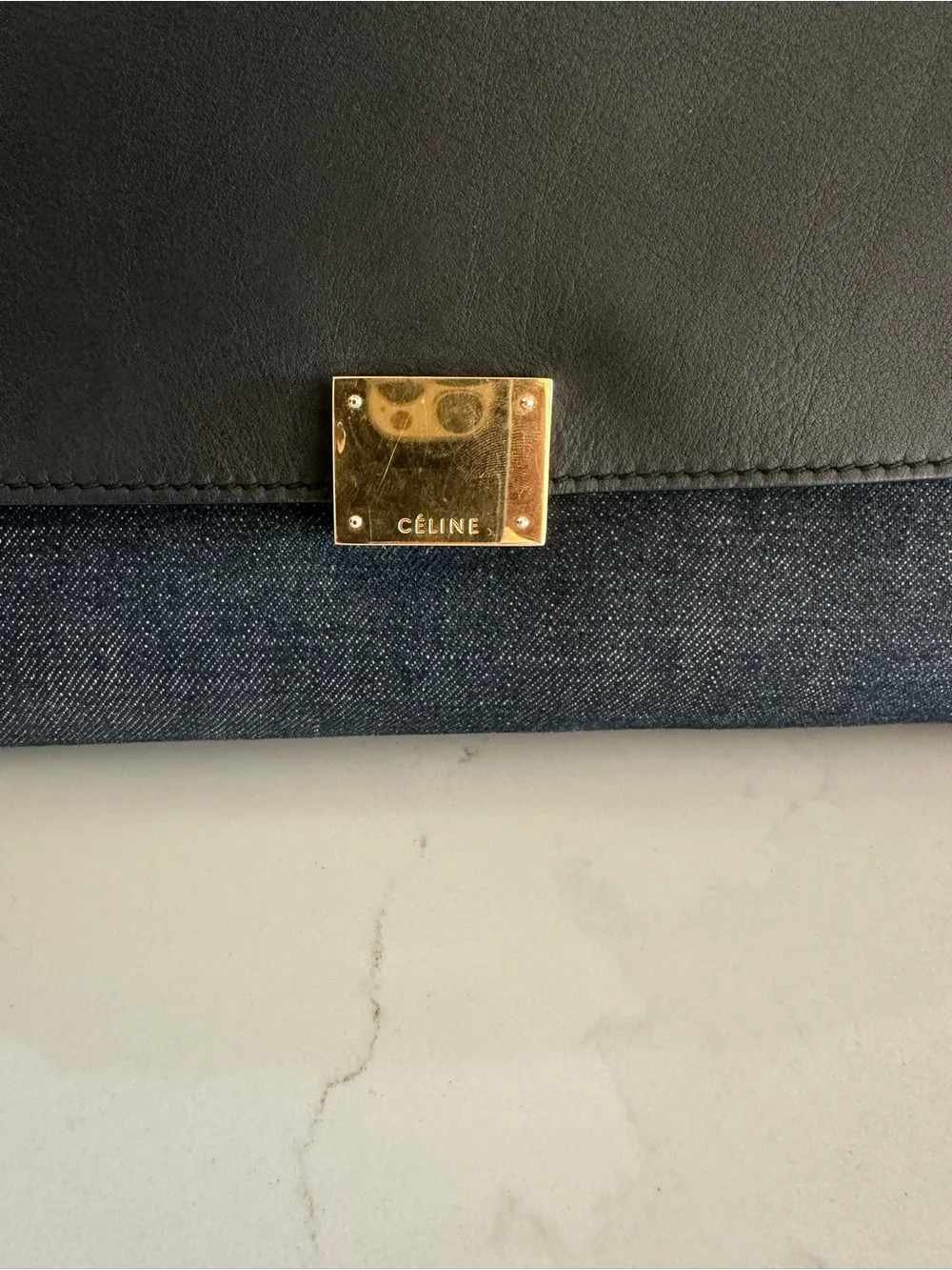 Celine Denim & Leather Trapeze Bag | Rare Vintage Chic - Picture 3 of 16